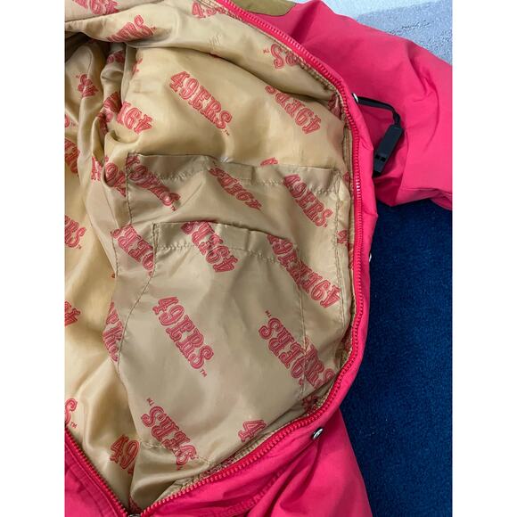 Vtg 90s NFL San Francisco 49ers Triple FaT Goose Down Sideline Long Coat Mens XL - Picture 11 of 14